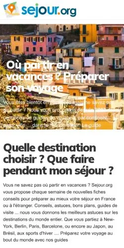 スポンサード記事向けのフランスメディア、Sejourのサイトプレビュー