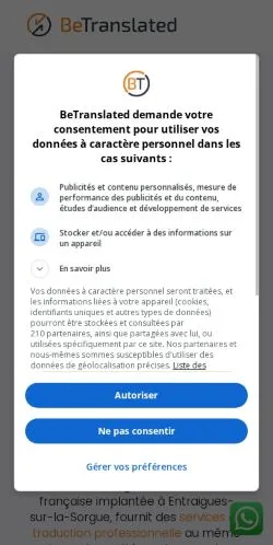 Anteprima del sito BeTranslated, media di Francia per articoli sponsorizzati