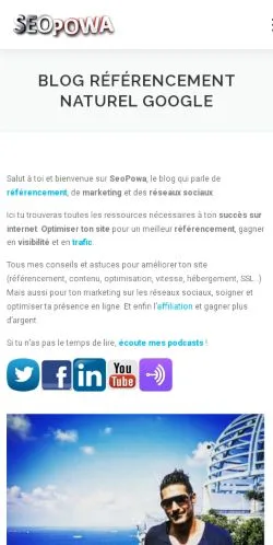Pré-visualização do site SeoPowa, meio de Estados Unidos para artigos patrocinados