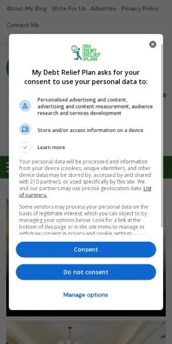 Anteprima del sito My Debt Relief Plan, media di Stati Uniti per articoli sponsorizzati