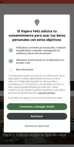 Anteprima del sito El Viajero Feliz, media di Spagna per articoli sponsorizzati