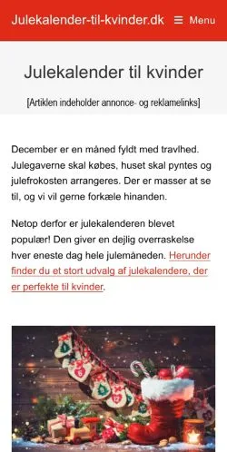 Vista previa del sitio Julekalender Til Kvinder, medio de Dinamarca para artículos patrocinados