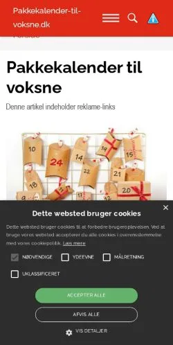 Pré-visualização do site Pakkekalender Til Voksne, meio de Dinamarca para artigos patrocinados