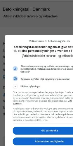 Anteprima del sito Befolkningstal, media di Danimarca per articoli sponsorizzati