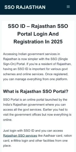 Podgląd witryny Rajasthan SSO Portal, medium z kraju Stany Zjednoczone do artykułów sponsorowanych