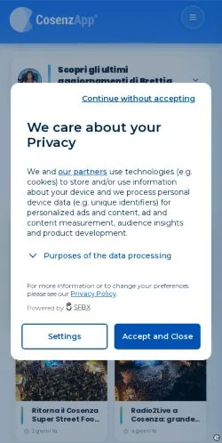 Anteprima del sito CosenzApp, media di Italia per articoli sponsorizzati