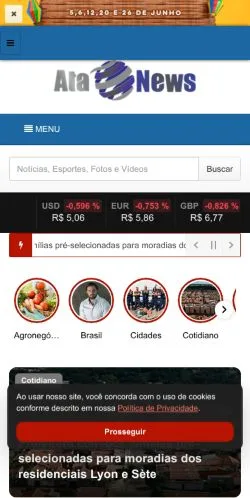Podgląd witryny Atanews, medium z kraju Brazylia do artykułów sponsorowanych