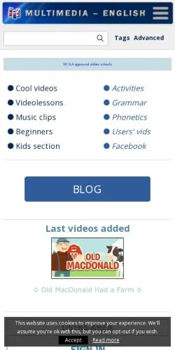 Anteprima del sito Multimedia-English, media di Regno Unito per articoli sponsorizzati