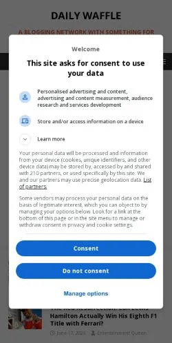 Anteprima del sito Daily Waffle, media di Regno Unito per articoli sponsorizzati