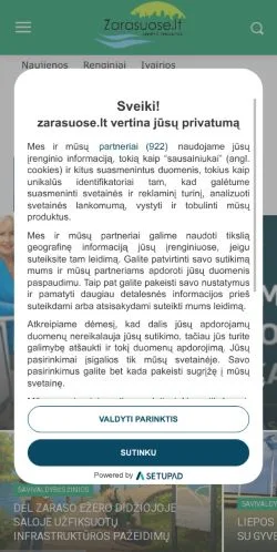 Podgląd witryny Zarasuose, medium z kraju Litwa do artykułów sponsorowanych