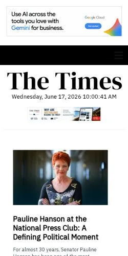 스폰서 기사용 오스트레일리아 매체 The Times Australia 사이트 미리보기