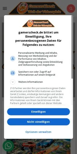Preview of the GamersCheck website, a media outlet in Germany for sponsored articles