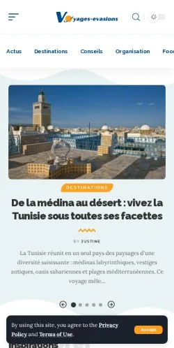 Vista previa del sitio Voyages-Evasions, medio de Francia para artículos patrocinados