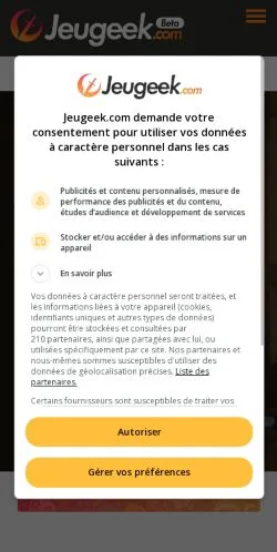 Anteprima del sito JeuGeek, media di Francia per articoli sponsorizzati