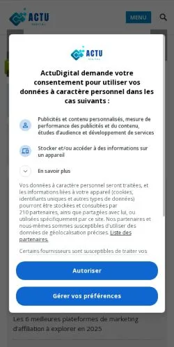 Anteprima del sito Actudigital, media di Francia per articoli sponsorizzati
