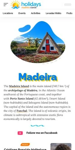 Vista previa del sitio Madeira Holidays, medio de Reino Unido para artículos patrocinados