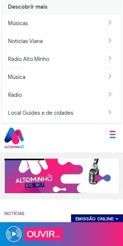 스폰서 기사용 포르투갈 매체 Rádio Alto Minho 사이트 미리보기