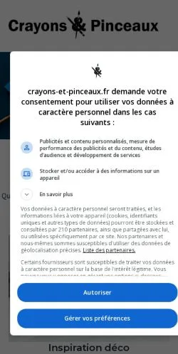 스폰서 기사용 프랑스 매체 Crayons et Pinceaux 사이트 미리보기