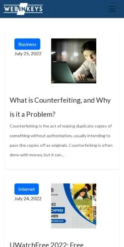 Forhåndsvisning av nettstedet Webinkeys, medium fra USA for sponsede artikler