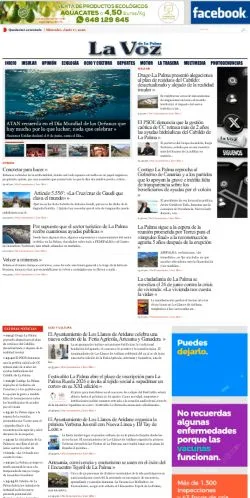 Anteprima del sito La Voz De La Palma, media di Spagna per articoli sponsorizzati