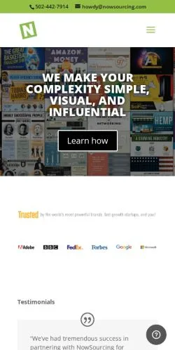 Sponsorlu makaleler için Amerika Birleşik Devletleri medyası NowSourcing sitesinin önizlemesi