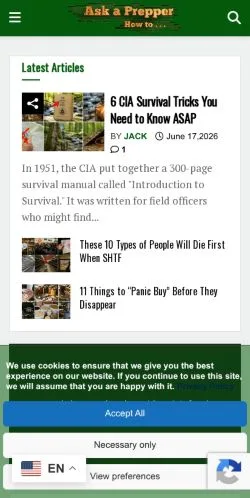 Preview of the Ask A Prepper website, a media outlet in United States for sponsored articles