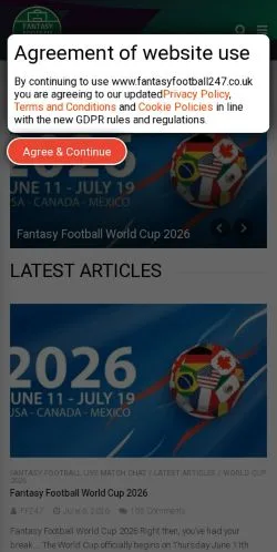 Vista previa del sitio Fantasy Football 247, medio de Reino Unido para artículos patrocinados