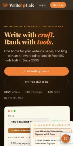 Voorbeeld van de site WriteUpCafe, medium uit Verenigde Staten voor gesponsorde artikelen