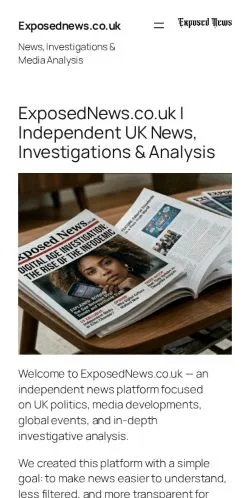 Anteprima del sito Exposed News, media di Regno Unito per articoli sponsorizzati