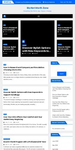 Anteprima del sito Bio Net Worth Zone, media di Stati Uniti per articoli sponsorizzati