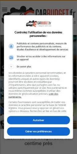 Anteprima del sito Carbudget, media di Francia per articoli sponsorizzati