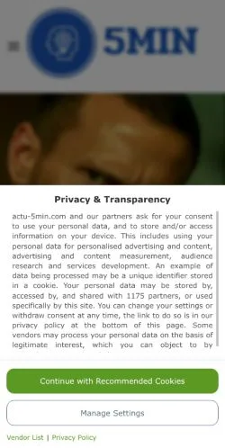 スポンサード記事向けのフランスメディア、L'Actu En 5minutesのサイトプレビュー