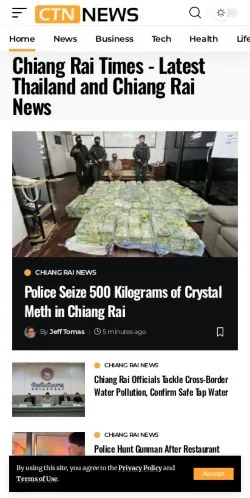 Forhåndsvisning av nettstedet Chiang Rai Times, medium fra USA for sponsede artikler