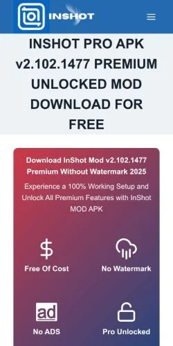 Pré-visualização do site InShot Pro, meio de Estados Unidos para artigos patrocinados