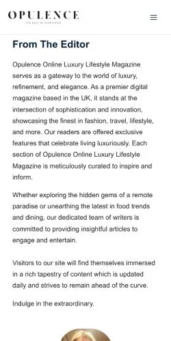Anteprima del sito Opulence Magazine, media di Regno Unito per articoli sponsorizzati