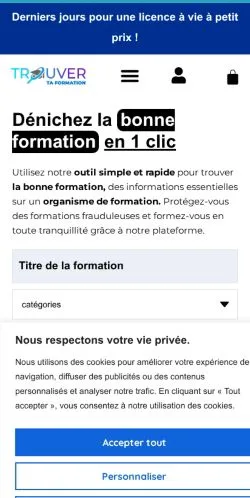 Pré-visualização do site Trouver Ta Formation, meio de França para artigos patrocinados
