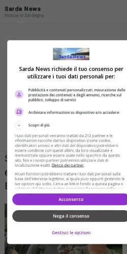 Anteprima del sito Sarda News, media di Italia per articoli sponsorizzati