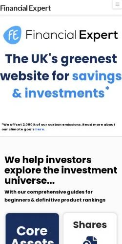 Anteprima del sito Financial Expert, media di Regno Unito per articoli sponsorizzati