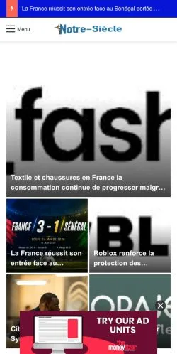 Pré-visualização do site Notre-Siècle, meio de França para artigos patrocinados