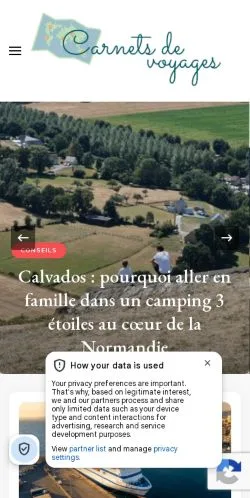 Vista previa del sitio Carnets de Voyages, medio de Francia para artículos patrocinados