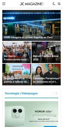 Anteprima del sito JC Magazine, media di Perù per articoli sponsorizzati