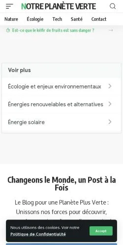 Anteprima del sito Notre Planète Verte, media di Francia per articoli sponsorizzati