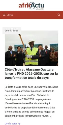 Preview of the AfricActu website, a media outlet in France for sponsored articles