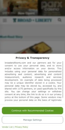 스폰서 기사용 미국 매체 Broad And Liberty 사이트 미리보기
