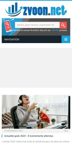Aperçu du site Zvoon Geek, média de France pour articles sponsorisés
