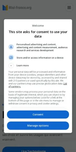 Anteprima del sito Miui France, media di Francia per articoli sponsorizzati