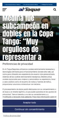 Podgląd witryny Al Toque Deportes, medium z kraju Argentyna do artykułów sponsorowanych