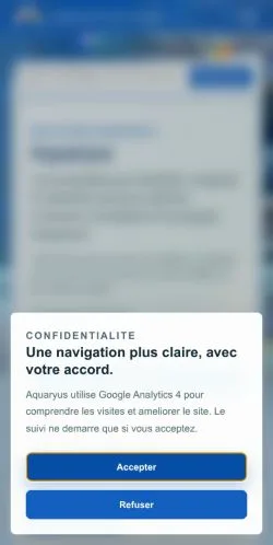 Vista previa del sitio Aquaryus, medio de Francia para artículos patrocinados