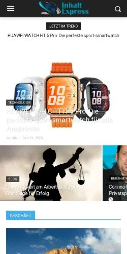 Preview of the Inhaltexpress website, a media outlet in Germany for sponsored articles