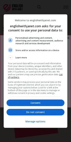 Anteprima del sito English With Janet, media di Stati Uniti per articoli sponsorizzati